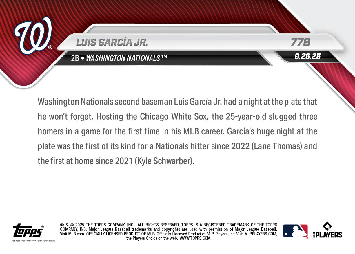 Luis García Jr. - 2025 MLB Topps NOW - Card 778 - PR: 442 - Image 2