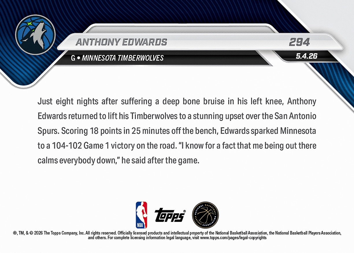 Anthony Edwards - 2025-26 NBA Topps NOW - Card - PR: 1057 - Image 2