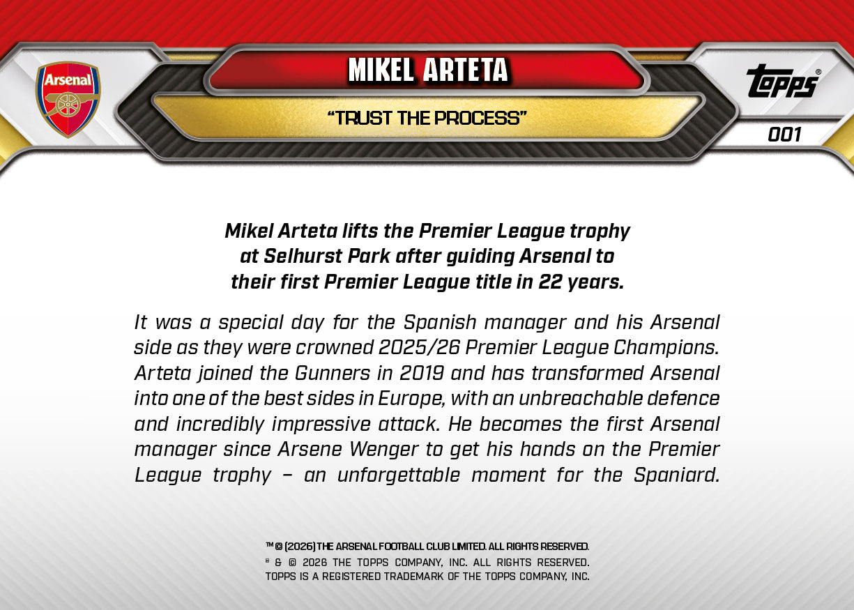 Mikel Arteta - 2025-26 Arsenal FC Topps NOW - Card 1 - PR: 5684 - Image 8