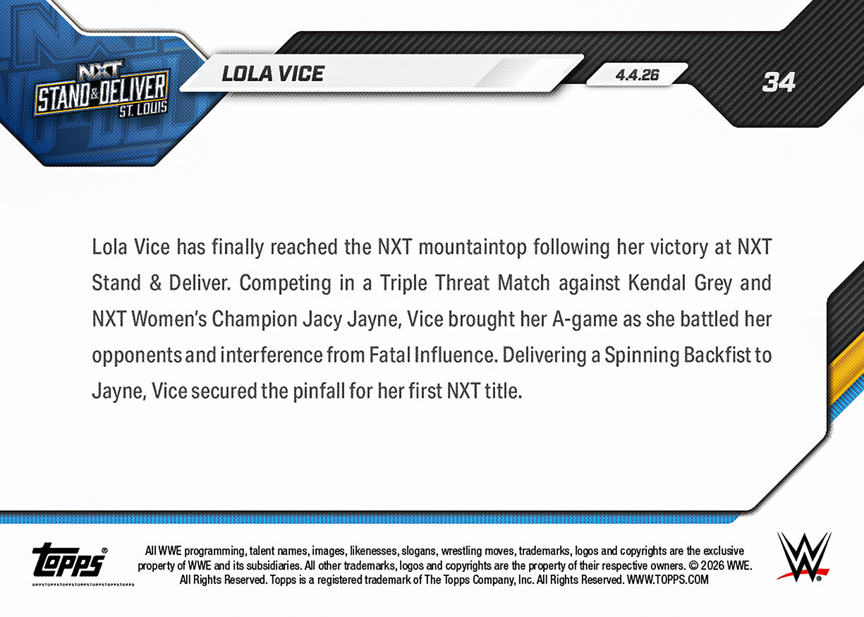 Lola Vice - 2026 WWE Topps NOW - Card 34 - PR: 1507 - Image 3