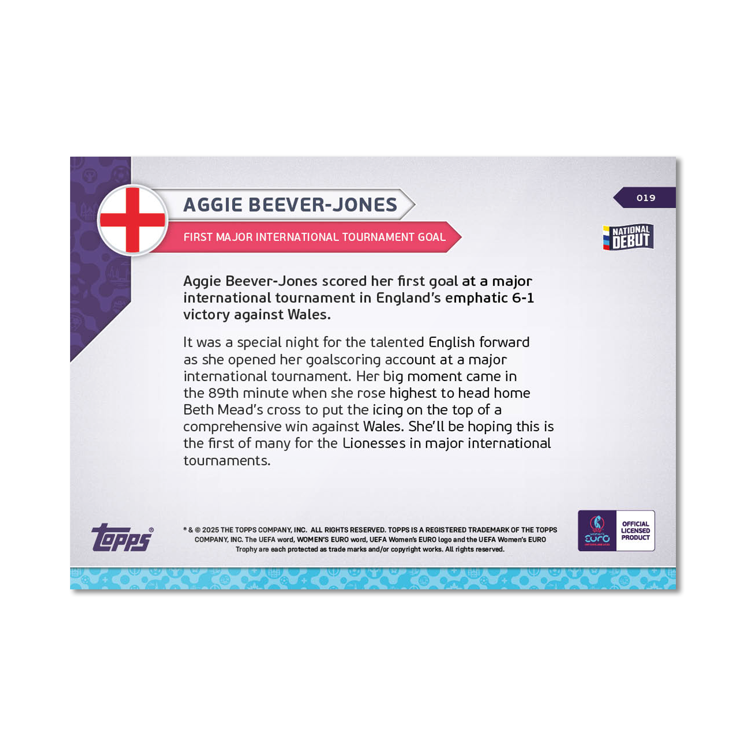 Aggie Beever-Jones - UEFA Women’s EURO 2025™ Topps NOW - Card 19 - PR: 208 - Image 7