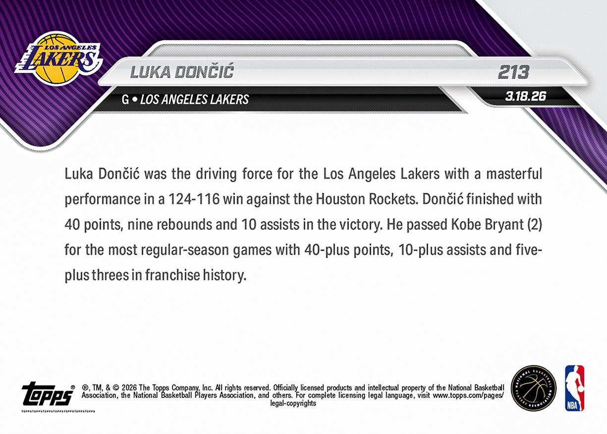Luka Dončić - 2025-26 NBA Topps NOW - Card 213 - PR: 1730 - Image 2