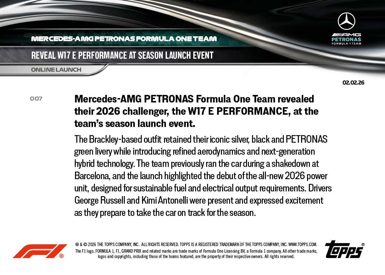 Mercedes-AMG PETRONAS Formula One Team - 2026 Formula 1 Topps NOW - Card 7 - PR: 2492 - Image 8