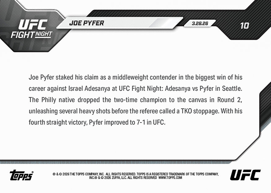 Joe Pyfer - 2026 UFC Topps NOW - Card 10 - PR: 704 - Image 3