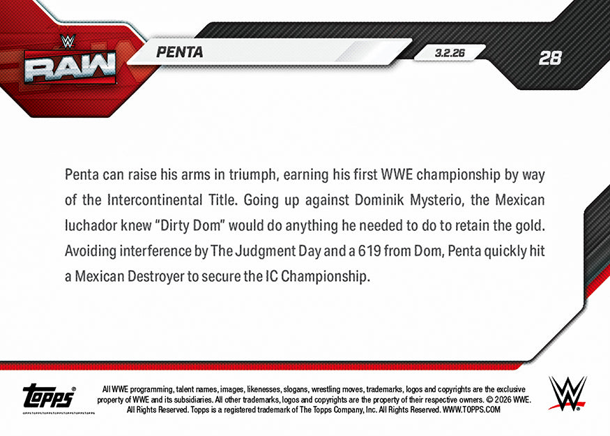 Penta - 2026 WWE Topps NOW - Card 28 - PR: 4509 - Image 3