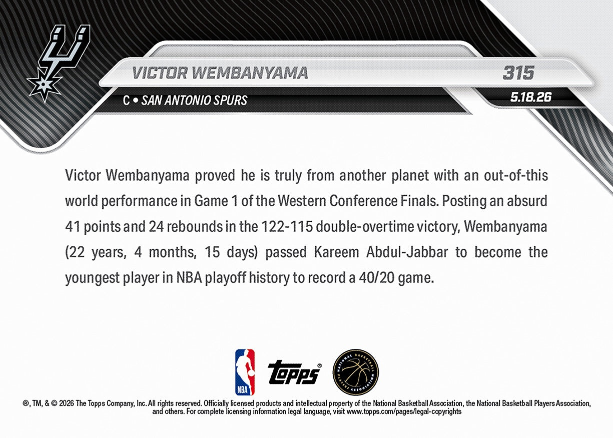Victor Wembanyama - 2025-26 NBA Topps NOW - Card 315 - PR: 80578 - Image 5