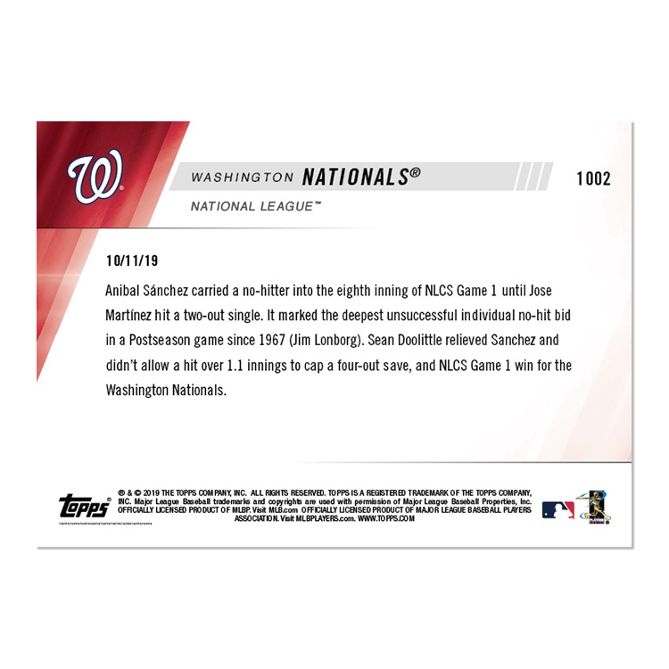 Alternative view of Washington Nationals - MLB TOPPS NOW Card 1002 - Print Run: 318