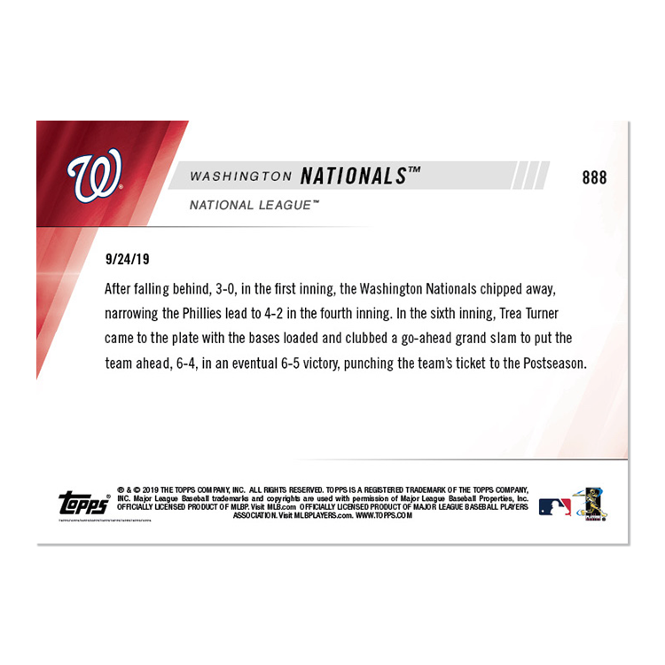 Alternative view of Washington Nationals - MLB TOPPS NOW Card 888 - Print Run: 229