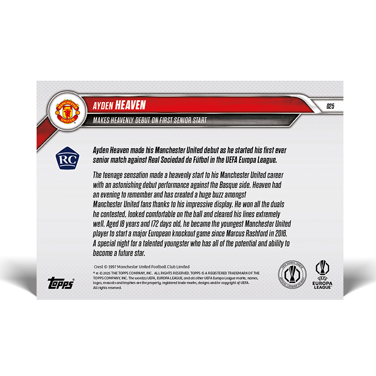 Ayden Heaven - 2024-25 UEL Topps NOW Card 25 - PR: 693 - Image 2