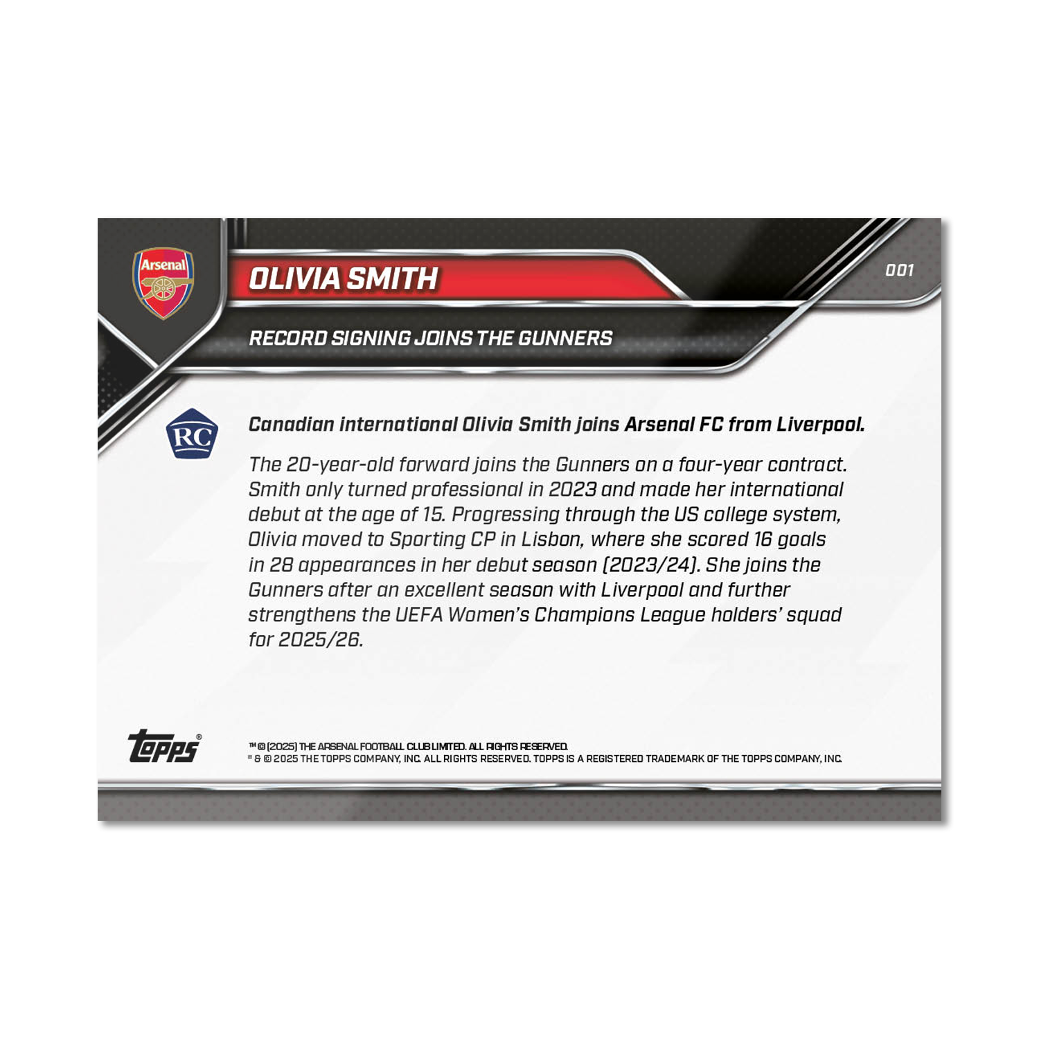 Olivia Smith - 2025 Arsenal FC Topps NOW - Card 1 - PR: 511 - Image 7