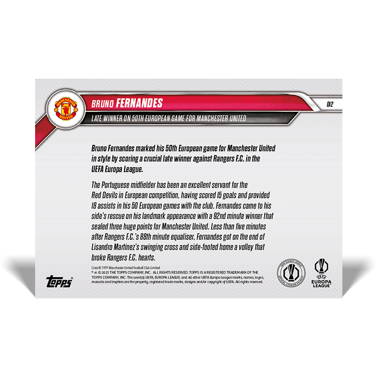 Bruno Fernandes - Late winner on 50th European game - 24/25 UEL Topps NOW Card 12 - PR: 165 - Image 5