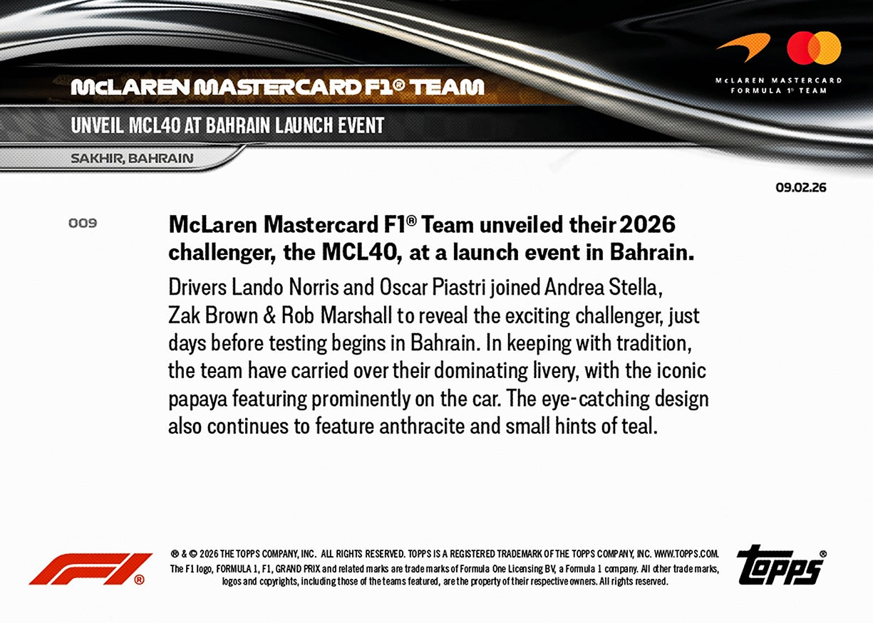 McLaren Mastercard F1 Team - 2026 Formula 1 Topps NOW - Card 9 - PR: 3753 - Image 8