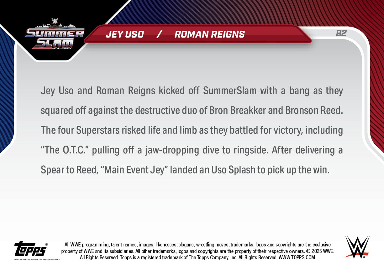 Jey Uso / Roman Reigns - 2025 WWE Topps NOW - Card 82 - PR: 1942 - Image 2