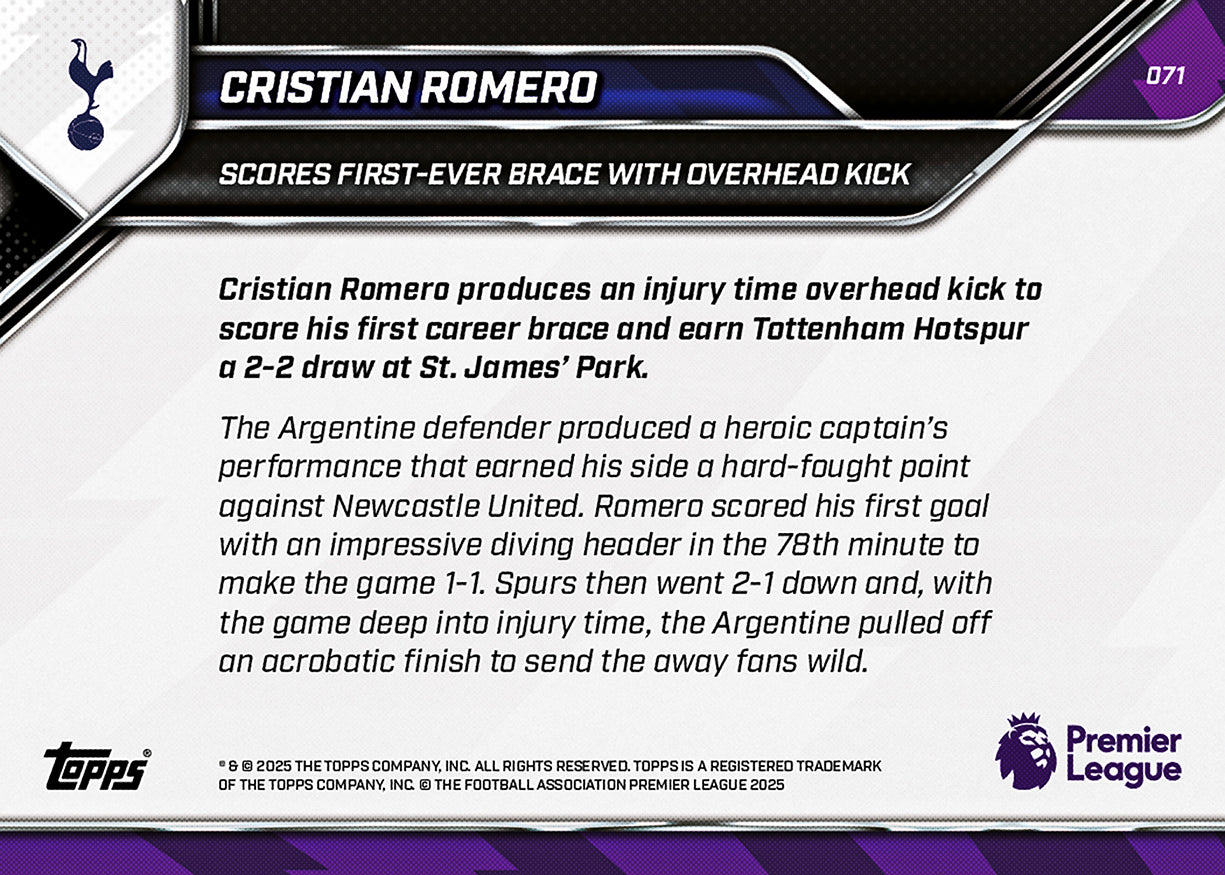 Cristian Romero - 2025-26 Premier League Topps NOW - Card 71 - PR: 466 - Image 7