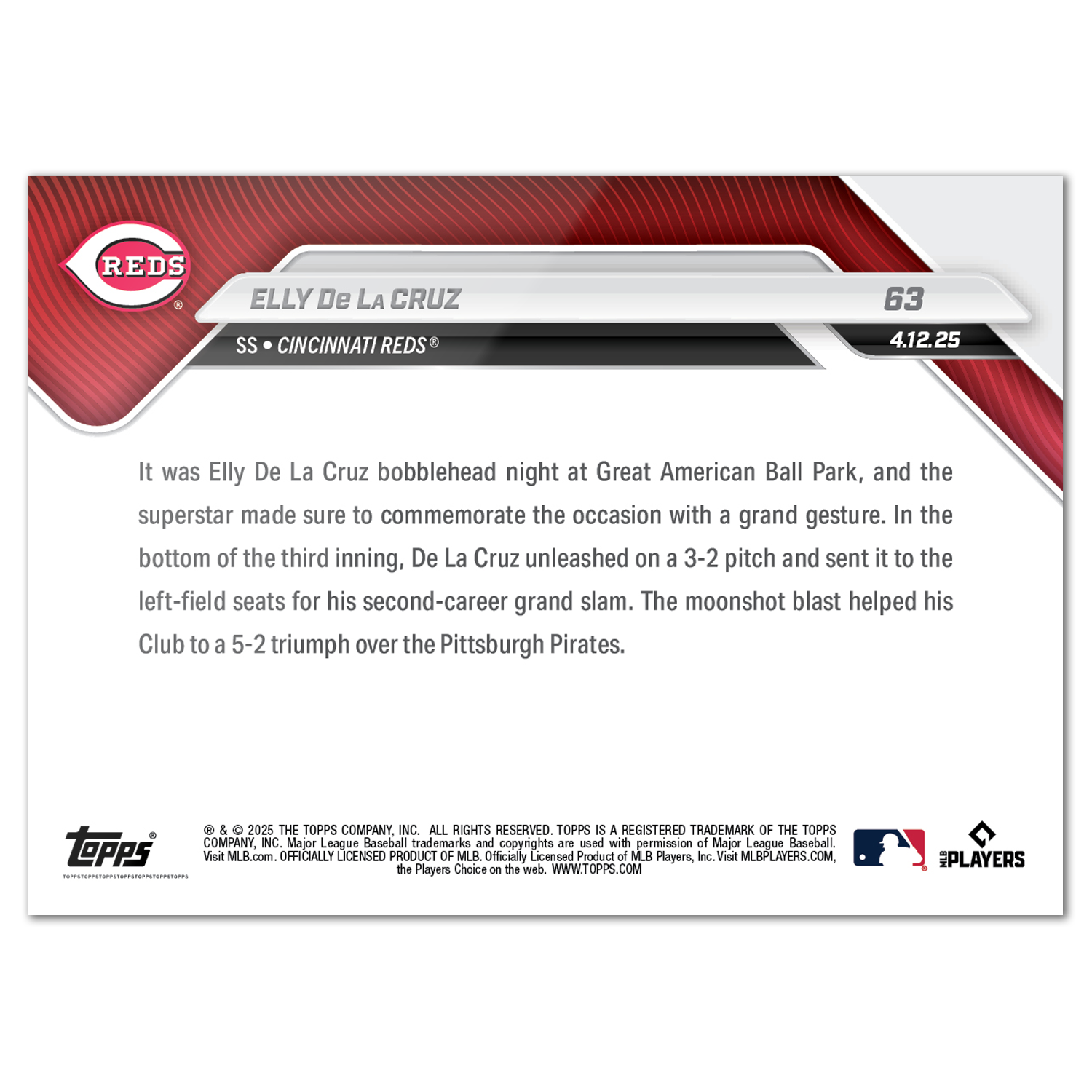 Elly De La Cruz - 2025 MLB Topps NOW - Card 63 - PR: 2386 - Image 2