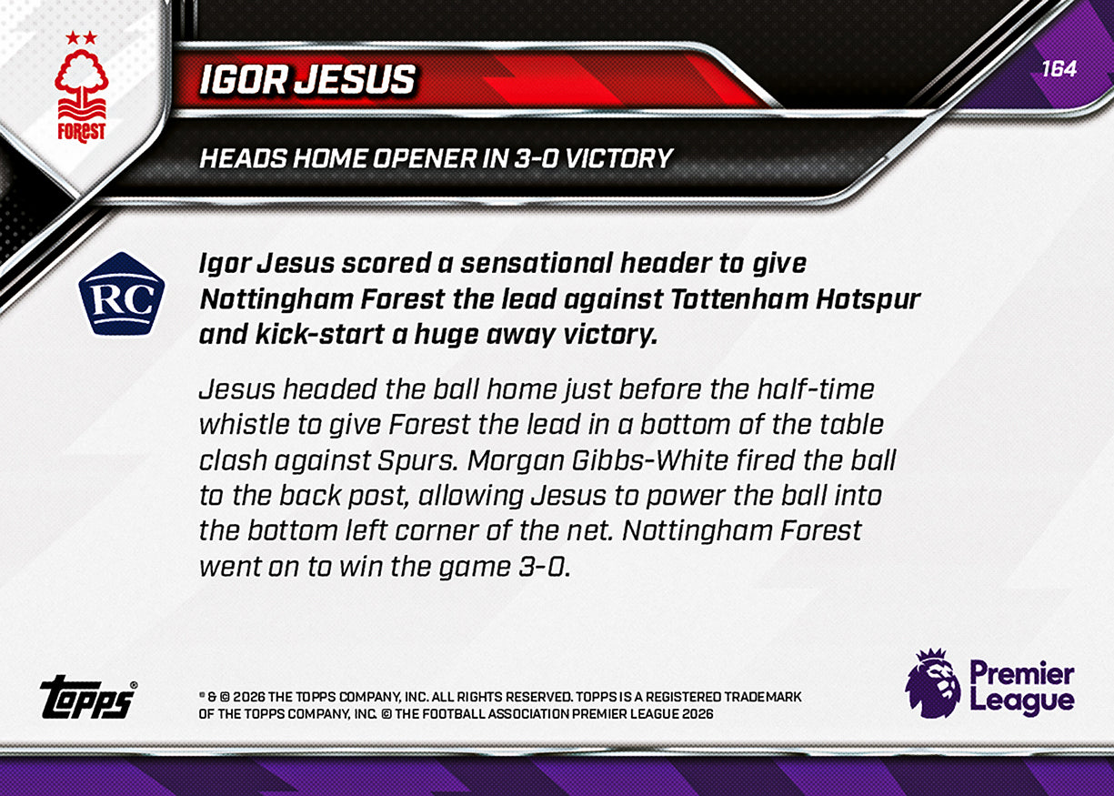 Igor Jesus - 2025-26 Premier League Topps NOW - Card 164 - PR: 359 - Image 7