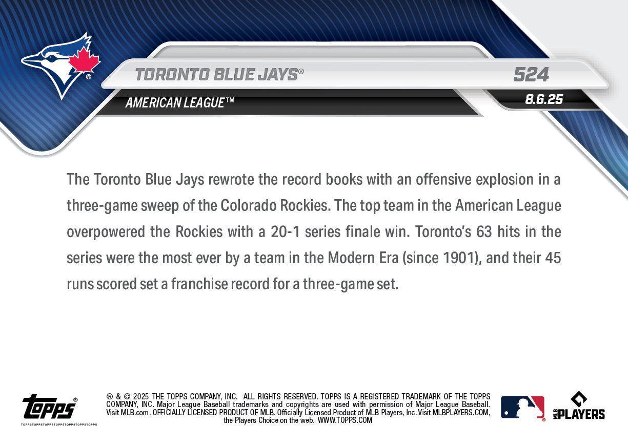 Toronto Blue Jays - 2025 MLB Topps NOW - Card 524 - PR: 647 - Image 2