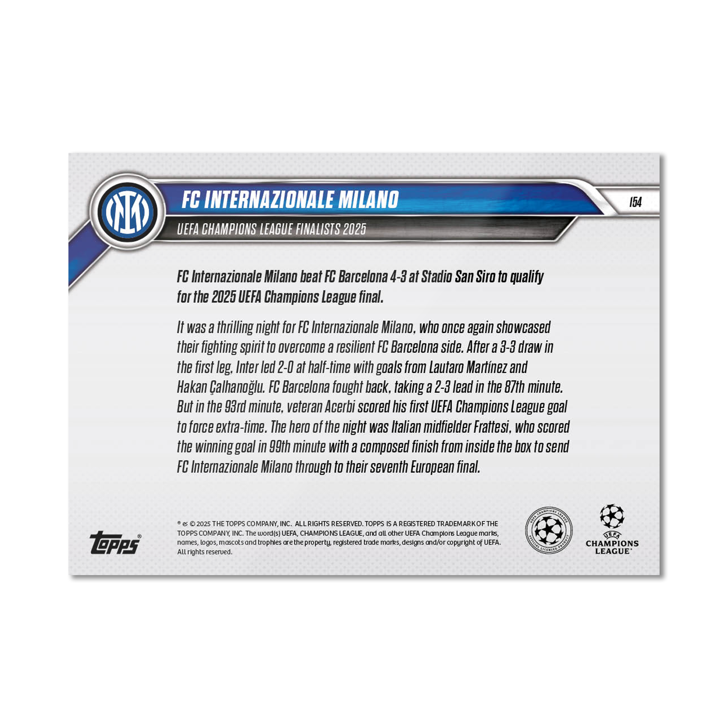 FC Internazionale Milano - 2024-25 UCL Topps NOW - Card 154 - Image 7