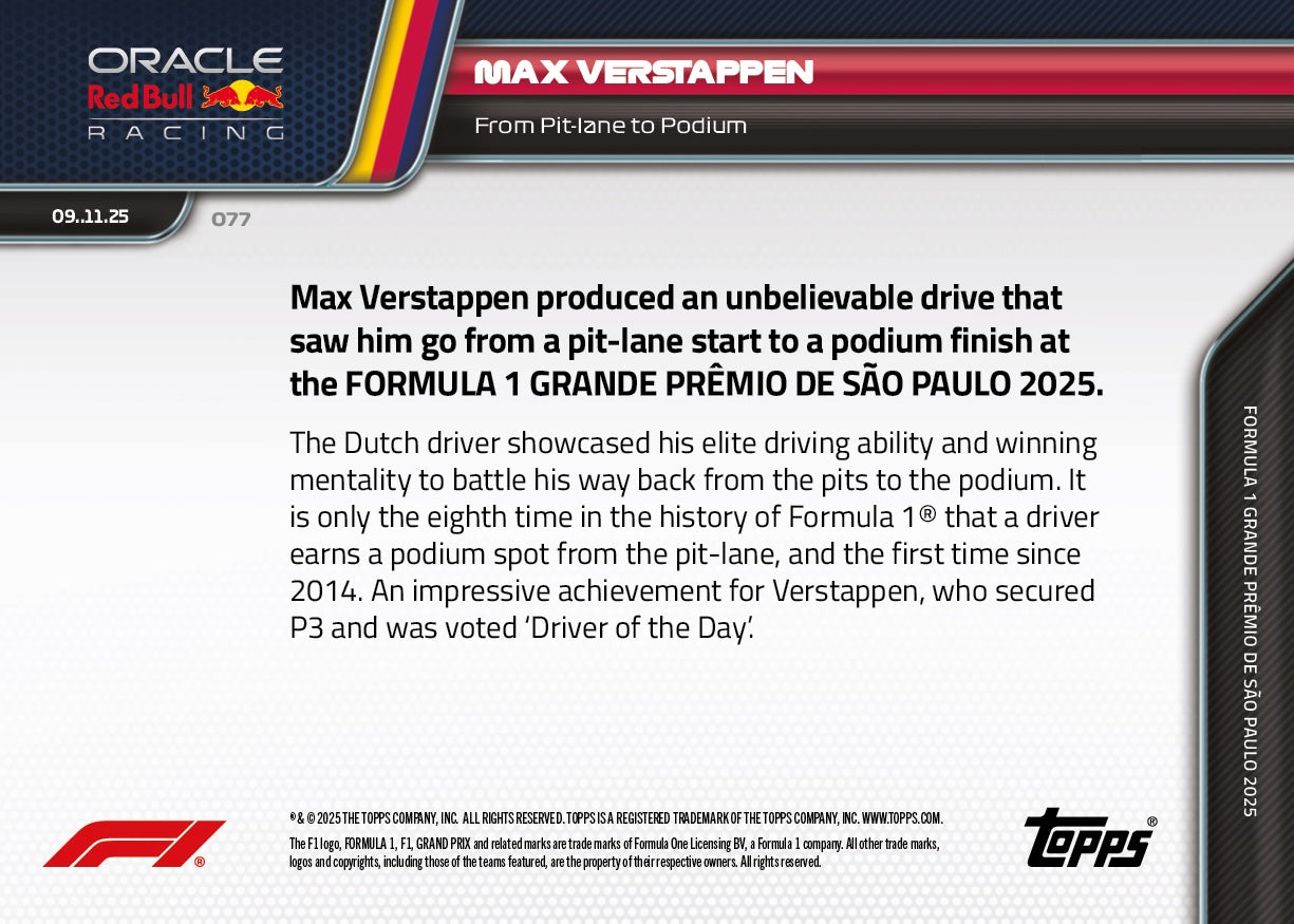 Max Verstappen - 2025 Formula 1 Topps NOW - Card 77 - PR: 2414 - Image 7