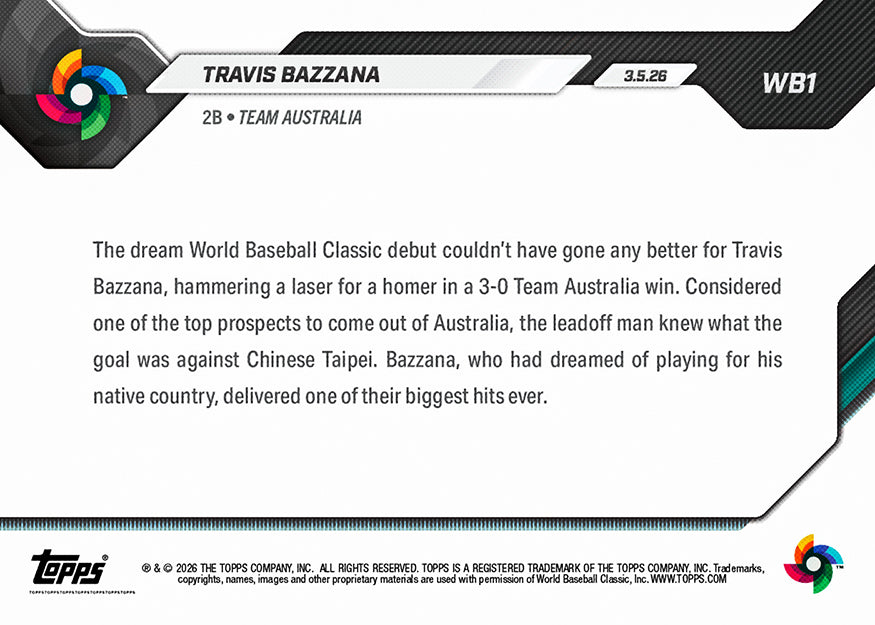 Travis Bazzana - 2026 World Baseball Classic Topps NOW - Card 1 - PR: 3538 - Image 2