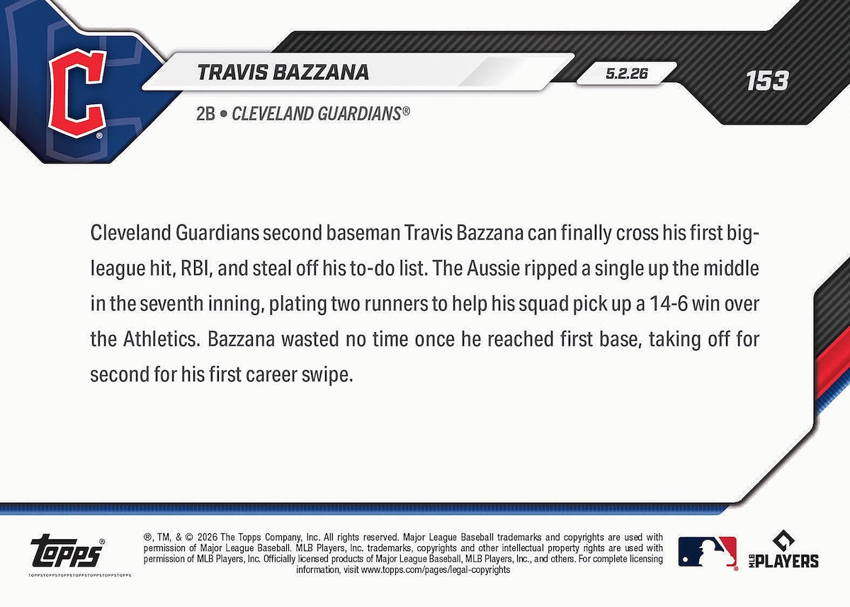 Travis Bazzana - 2026 MLB Topps NOW - Card 153 - PR: 6337 - Image 2