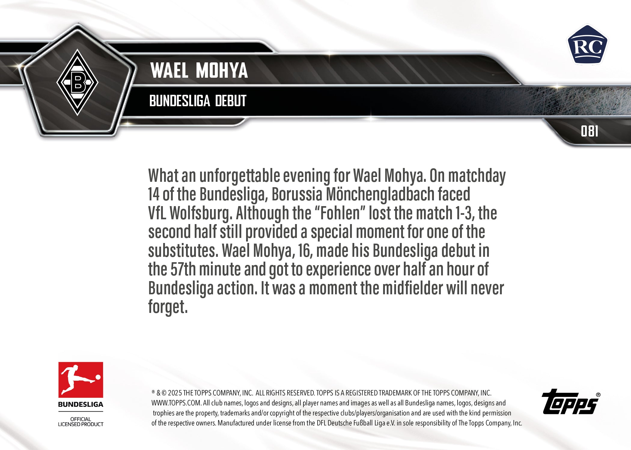 Wael Mohya - 2025-26 Bundesliga Topps NOW - Card 81 - PR: 1512 - Image 7