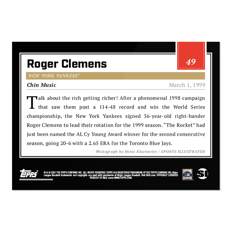 Alternative view of 2021 Topps x Sports Illustrated - Roger Clemens - Card #49 - PR: 1036