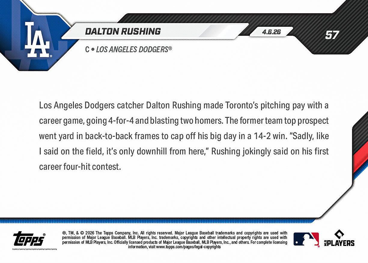 Dalton Rushing - 2026 MLB Topps NOW - Card 57 - PR: 714 - Image 2