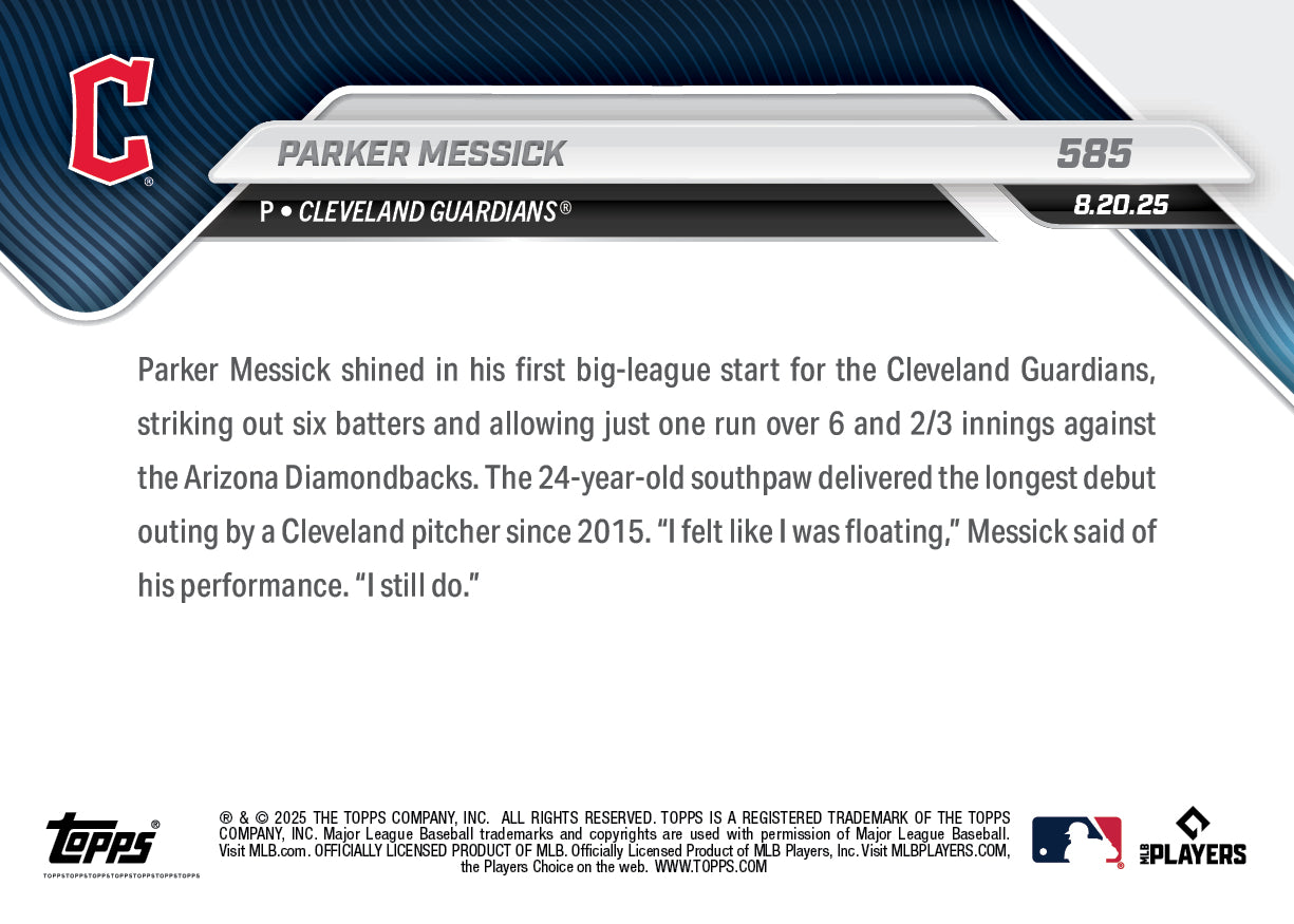 Parker Messick - 2025 MLB Topps NOW - Card 585 - PR: 984 - Image 2