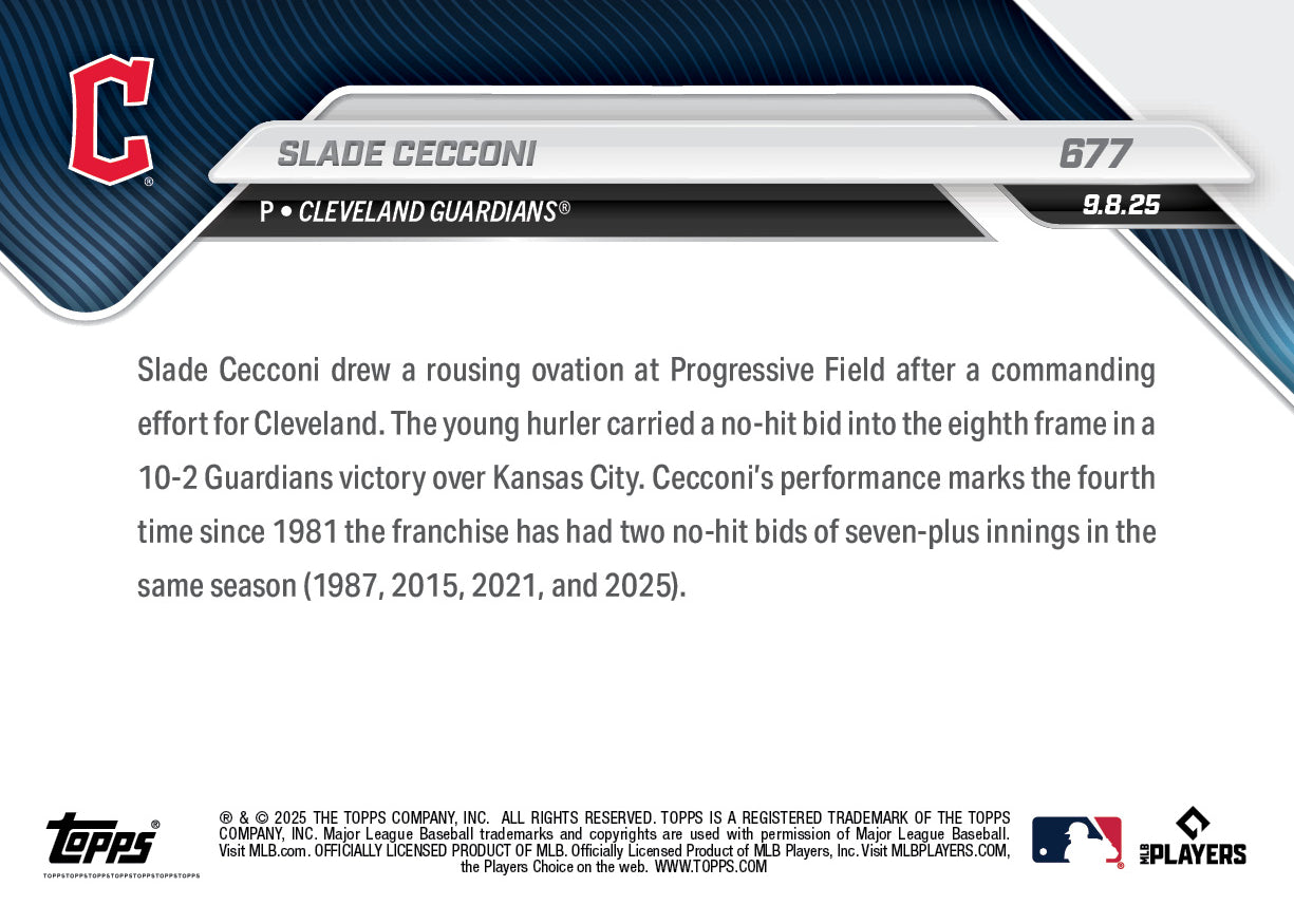 Slade Cecconi - 2025 MLB Topps NOW - Card 677 - PR: 340 - Image 2