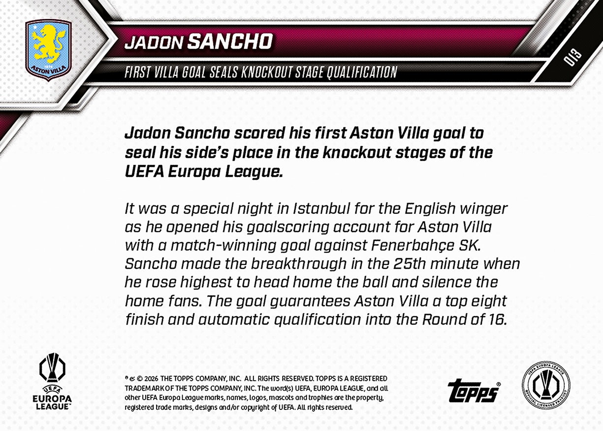 Jadon Sancho - 2025-26 UEL Topps NOW - Card 13 - PR: 159 - Image 7