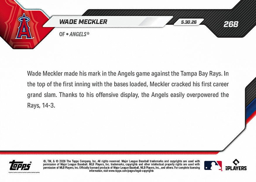 Alternative view of Wade Meckler - 2026 MLB Topps NOW - Card 268 - PR: 406