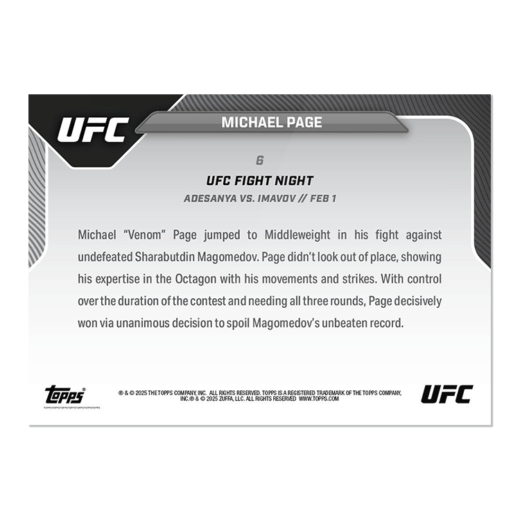 Michael Page - 2025 UFC Topps NOW - Card 6 - PR: 314 - Image 2