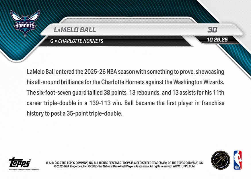 LaMelo Ball - 2025-26 NBA Topps NOW - Card 30 - PR: 597 - Image 2