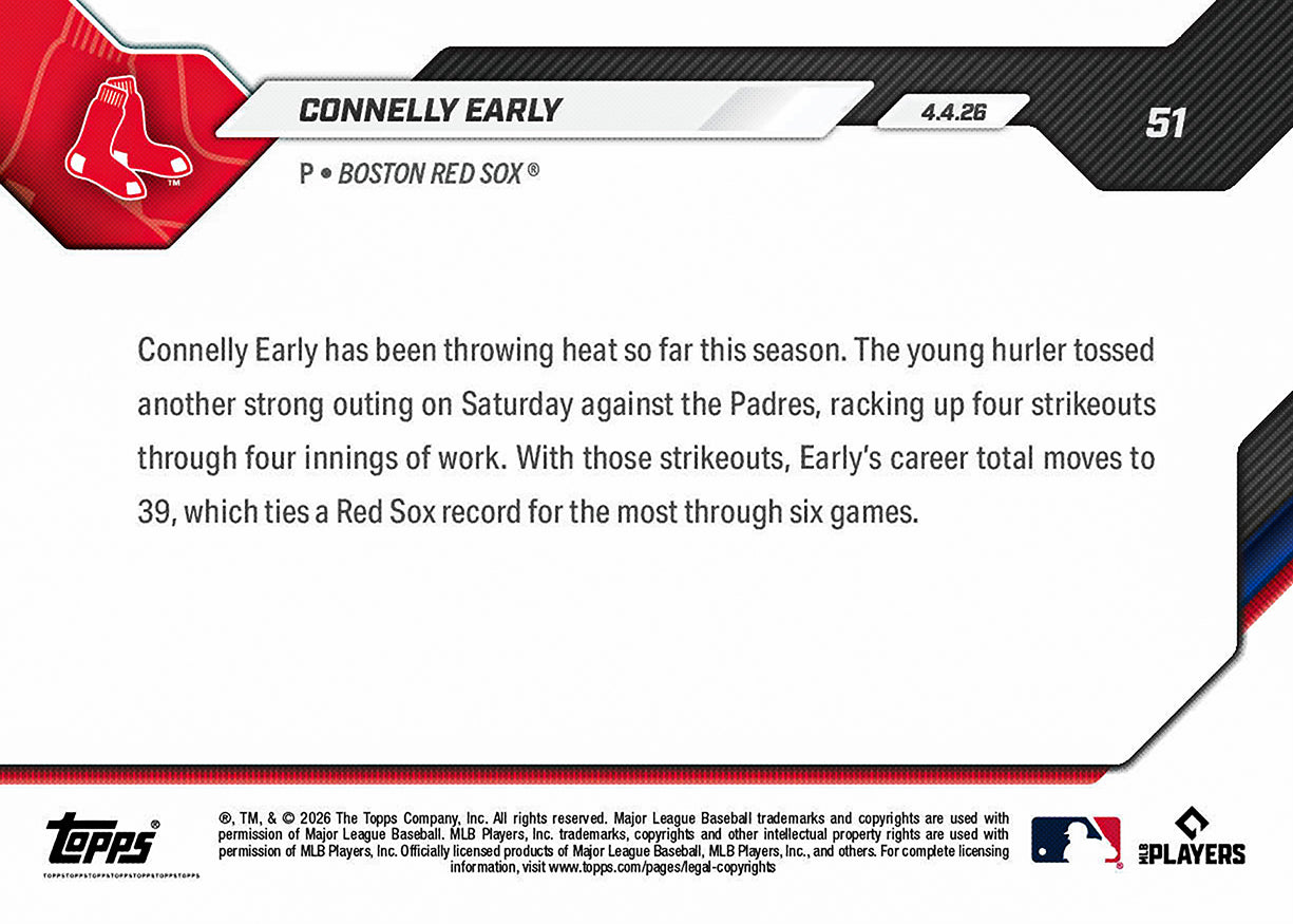 Connelly Early - 2026 MLB Topps NOW - Card 51 - PR: 1086 - Image 2