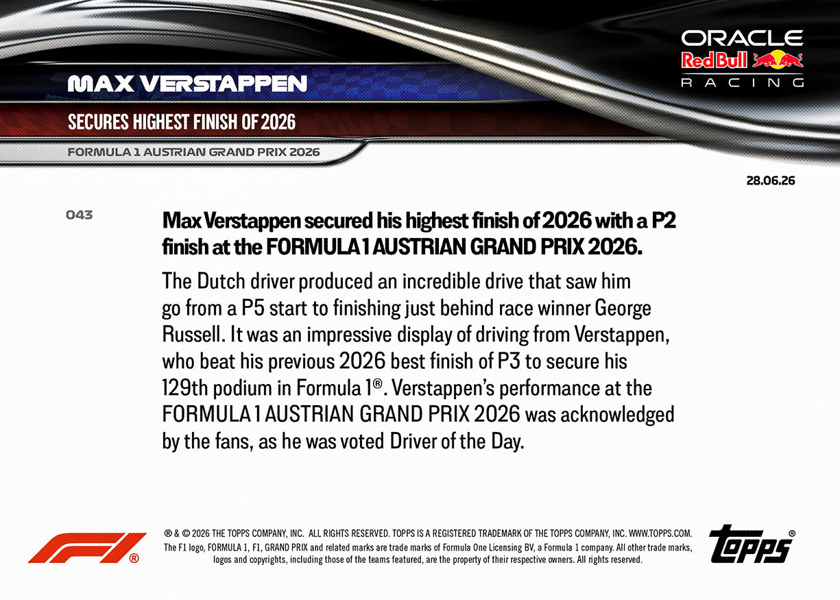 Max Verstappen - 2026 Formula 1 Topps NOW - Card 43 - PR: 3779 - Image 7