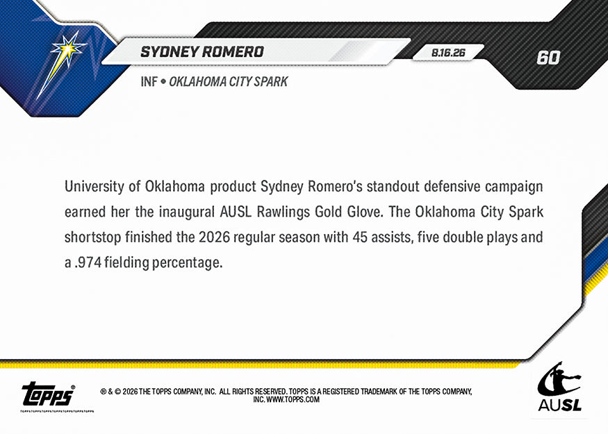 Sydney Romero - 2026 AUSL Topps NOW - Card 60 - PR: 1214 - Image 3