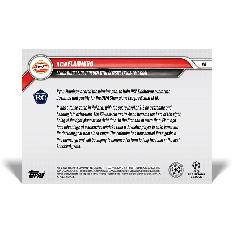 Ryan Flamingo - 2024-25 UCL Topps NOW - Card 109 - PR: 140 - Image 2