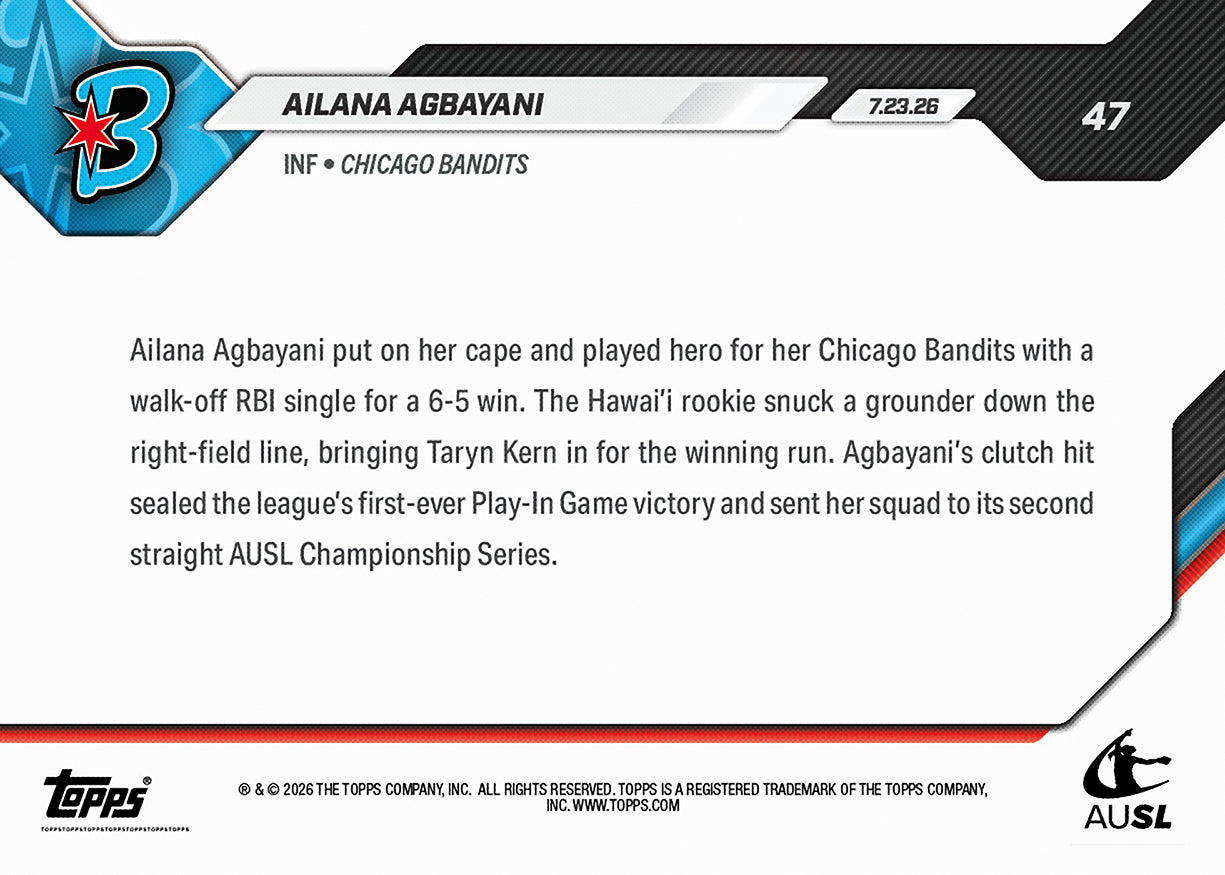 Ailana Agbayani - 2026 AUSL Topps NOW - Card 47 - PR: 1189 - Image 3