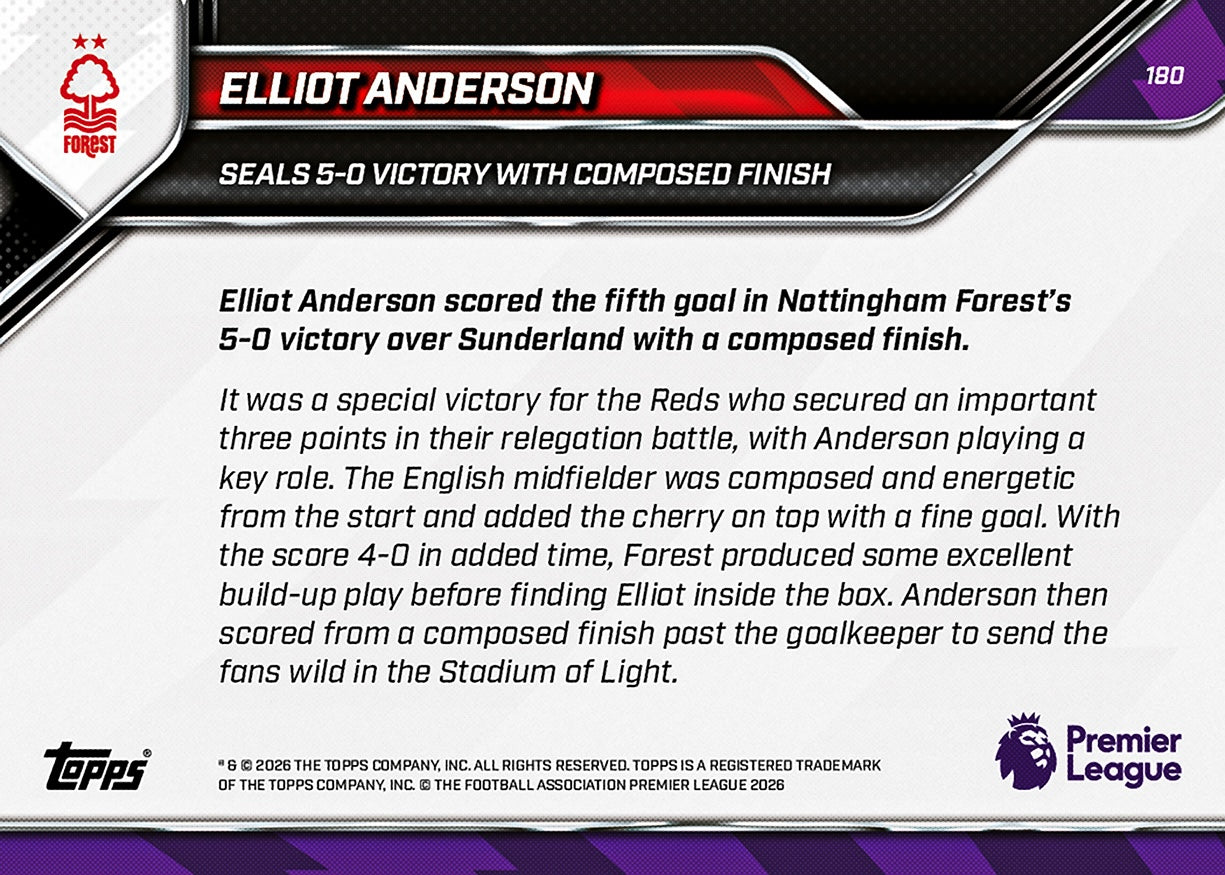 Elliot Anderson - 2025-26 Premier League Topps NOW - Card 180 - PR: 297 - Image 7