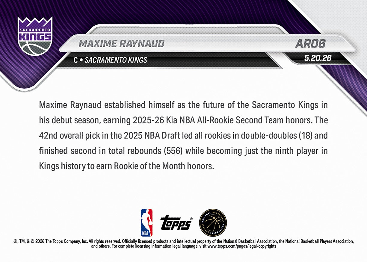 Maxime Raynaud - 2025-26 NBA Topps NOW - Card AR06 - PR: 1055 - Image 3