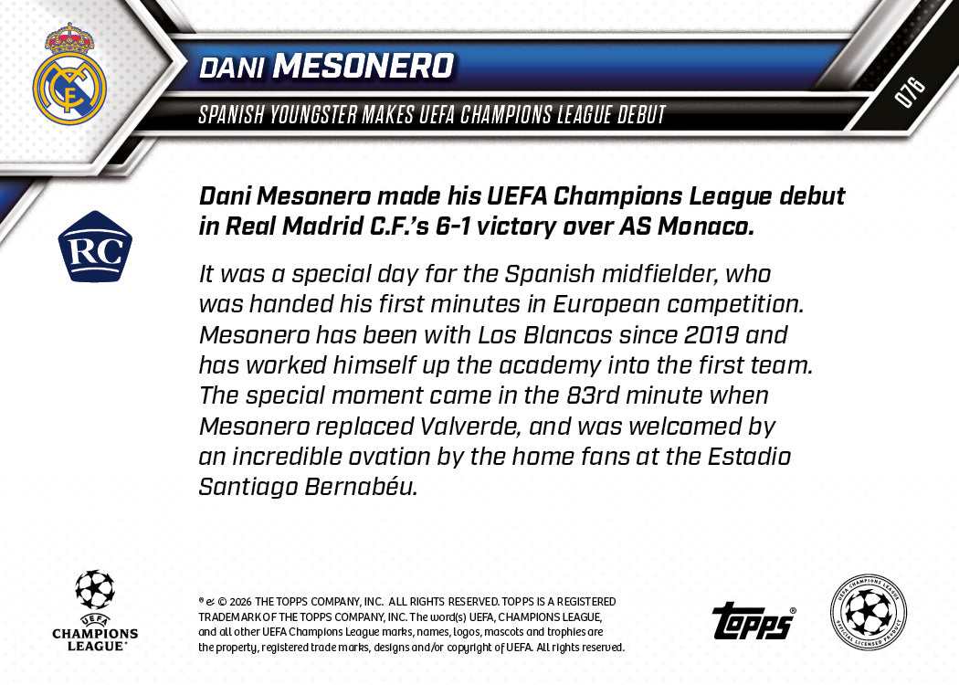 Dani Meso - 2025-26 UCL Topps NOW - Card 76 - PR: 1022 - Image 7
