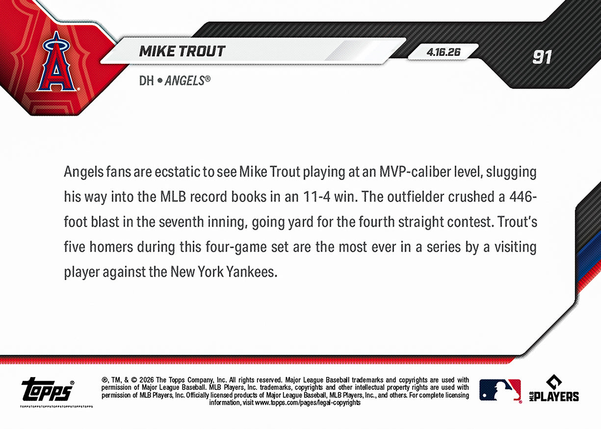 Mike Trout - 2026 MLB Topps NOW - Card 91 - PR: 3881 - Image 3