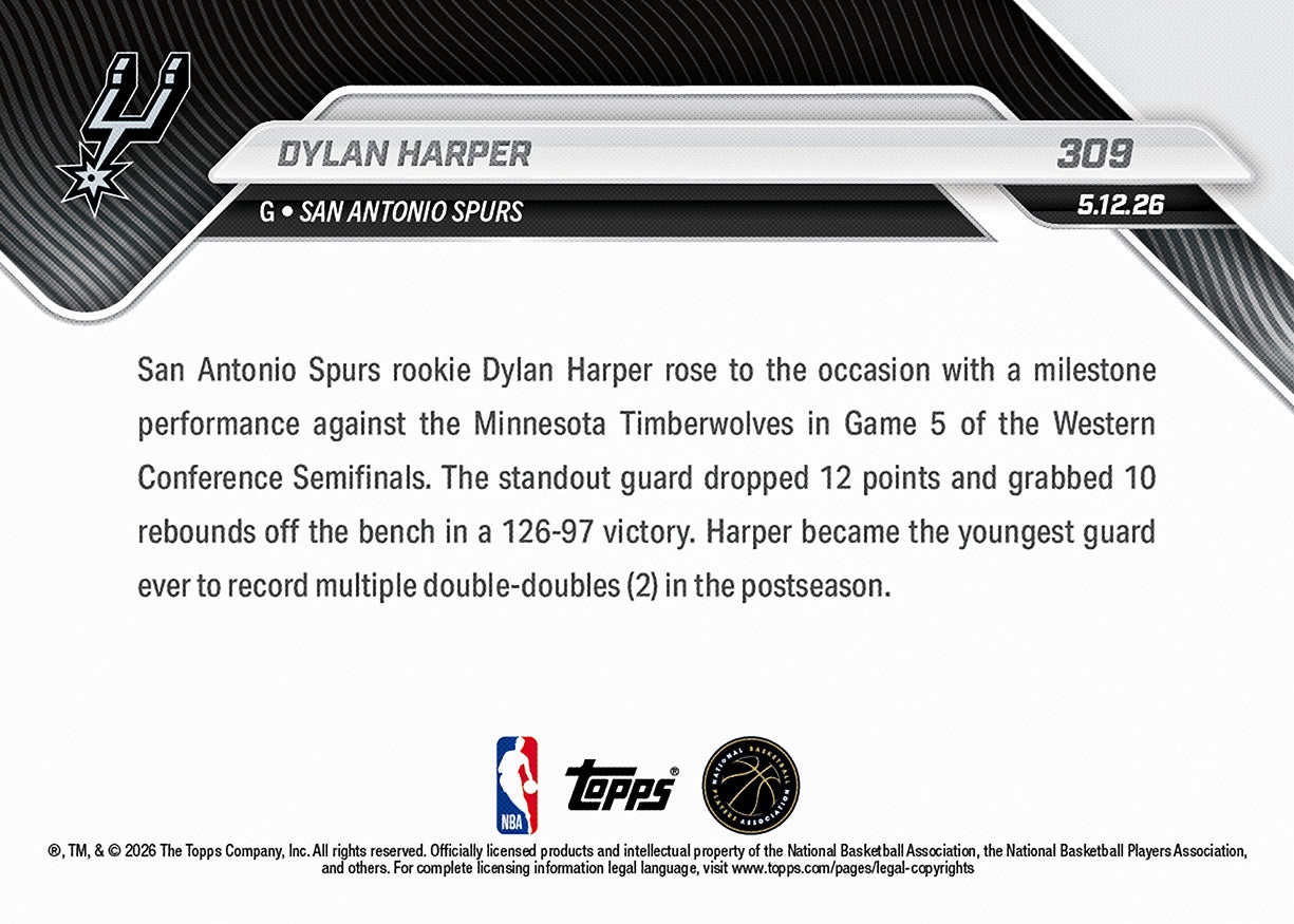 Dylan Harper - 2025-26 NBA Topps NOW - Card 309 - PR: 3866 - Image 2