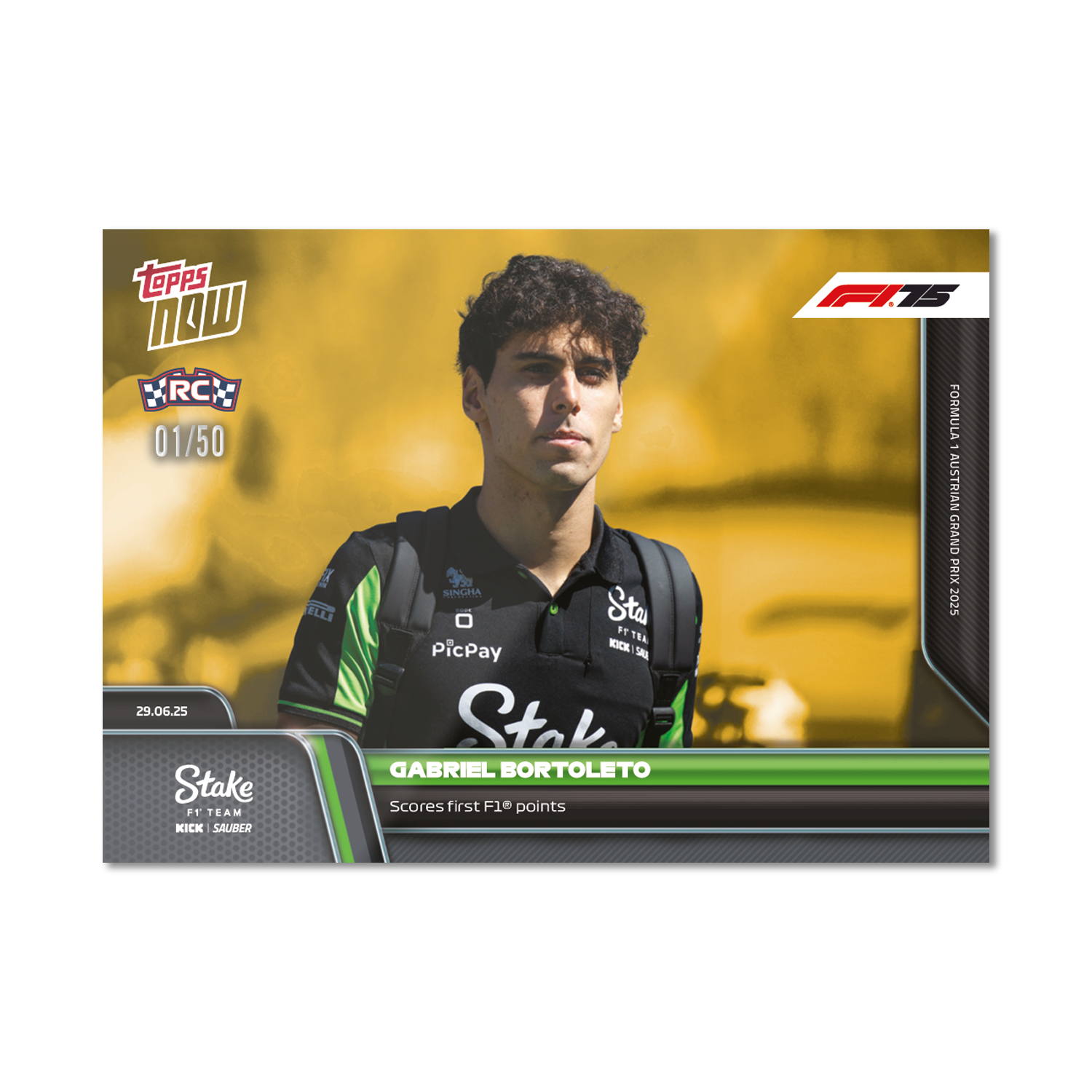 Gabriel Bortoleto - 2025 Formula 1 Topps NOW - Card 48 - PR: 1006 - Image 6