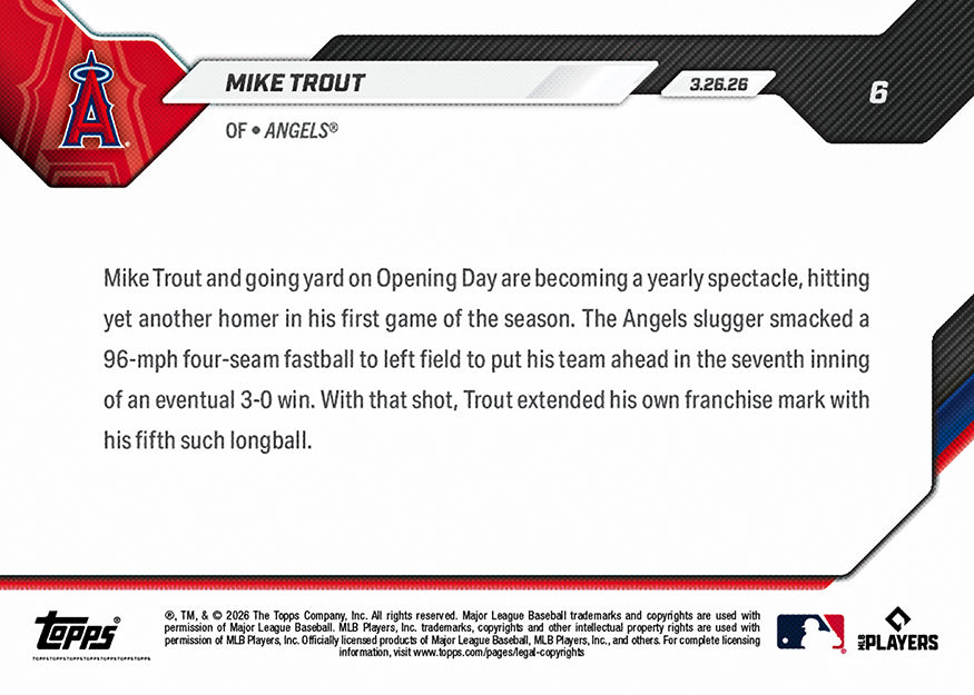 Mike Trout - 2026 MLB Topps NOW - Card 6 - PR: 1948 - Image 2