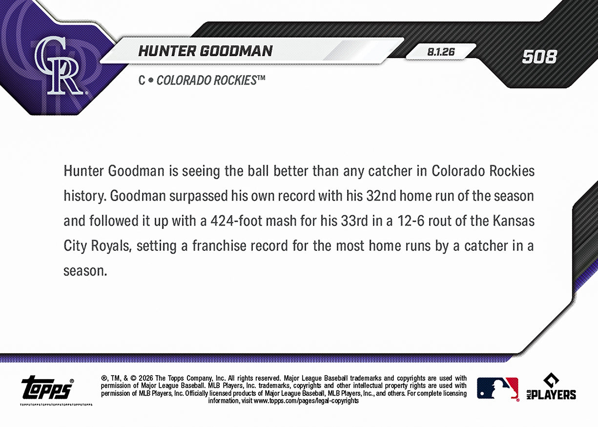 Hunter Goodman - 2026 MLB Topps NOW - Card 508 - PR: 661 - Image 2