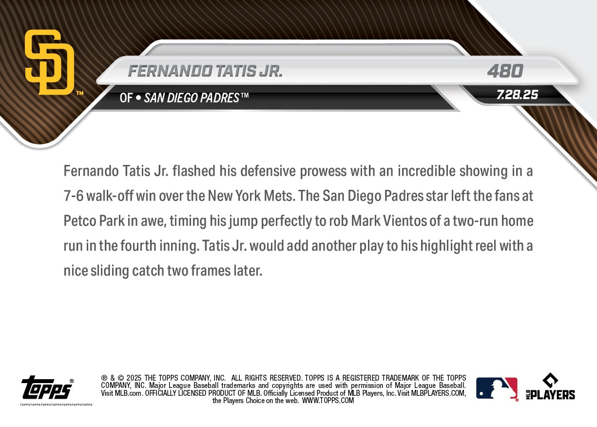 Fernando Tatis Jr. - 2025 MLB Topps NOW - Card 480 - PR: 1090 - Image 2