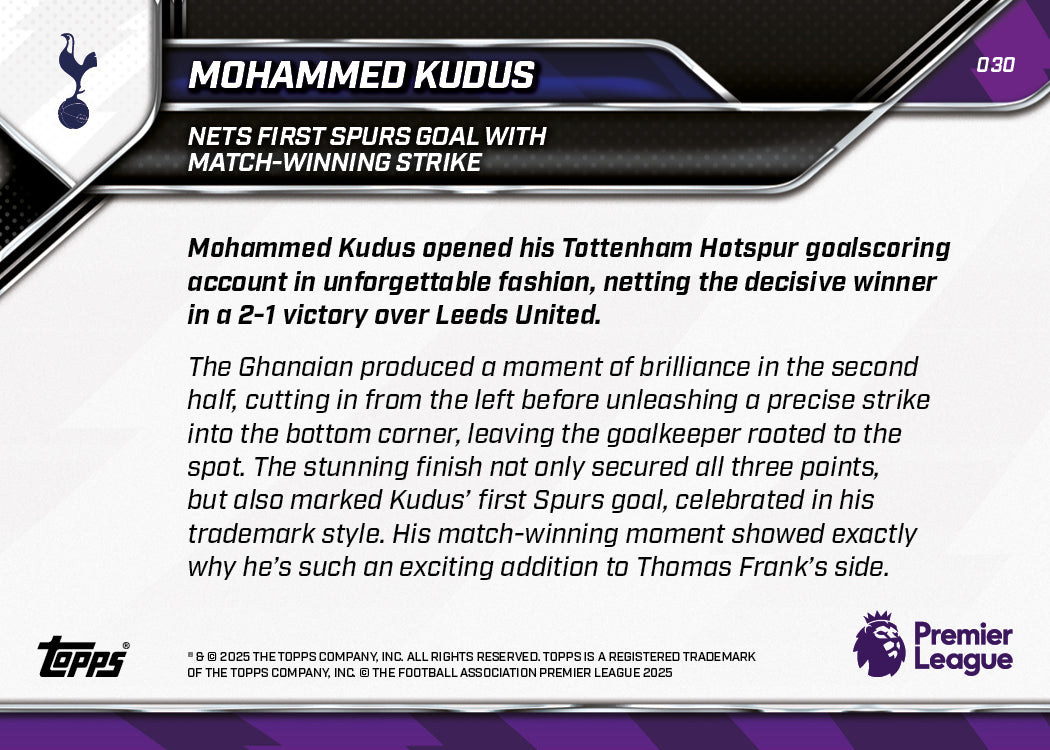 Mohammed Kudus - 2025-26 Premier League Topps NOW - Card 30 - PR: 263 - Image 7