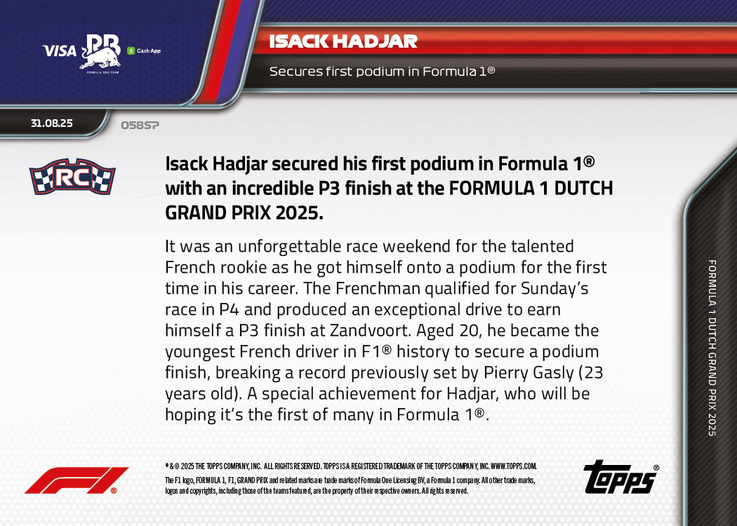 Isack Hadjar - 2025 Formula 1 Topps NOW - Card 58 - PR: 5891 - Image 8